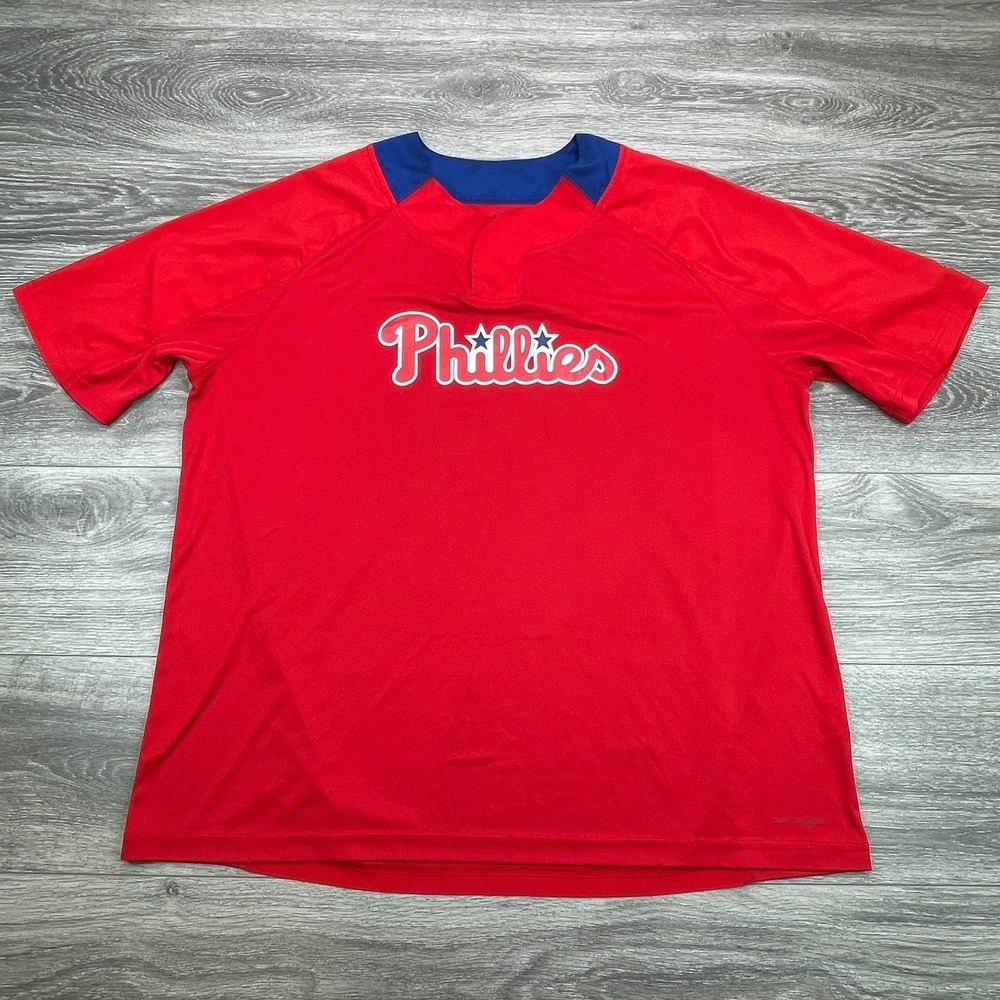 Philadelphia Phillies Jersey Mens 2XL Red MLB Baseball Batting Practice Majestic